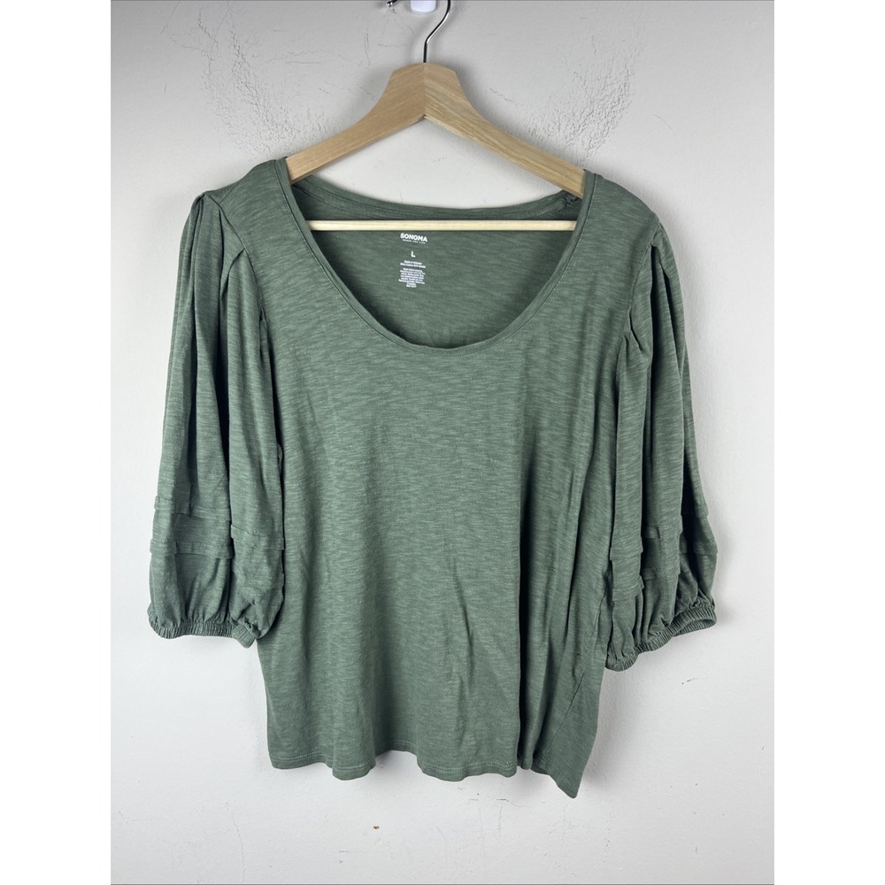 Sonoma Women's Large Green‎ Cropped T-Shirt Short Sleeve Casual Tee